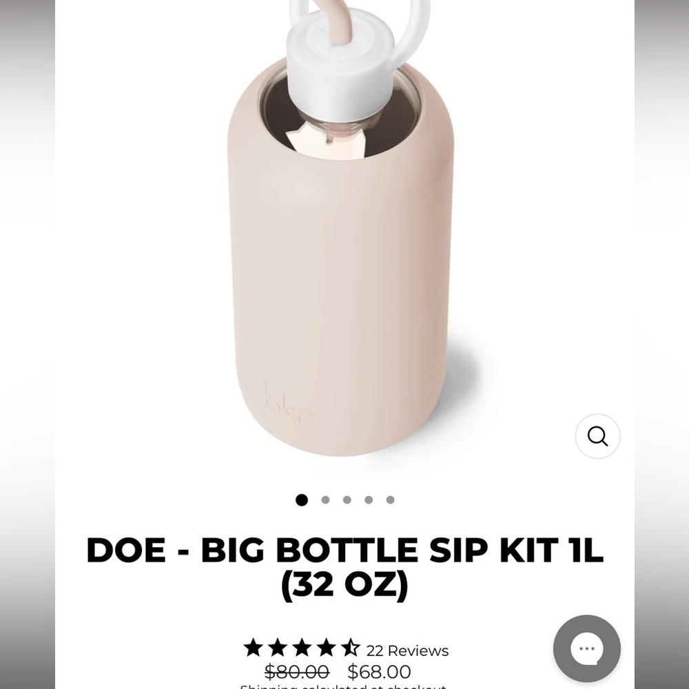 BKR Doe Water Bottle with Sip Kit and extra straws and travel cap